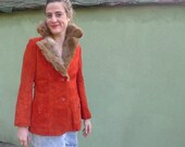 Suede Coat Vintage 60's Burnt Orange Suede Jacket with Fur Trim Size Small