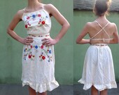 Embroidered Sundress Vintage 70s summer dress size extra small