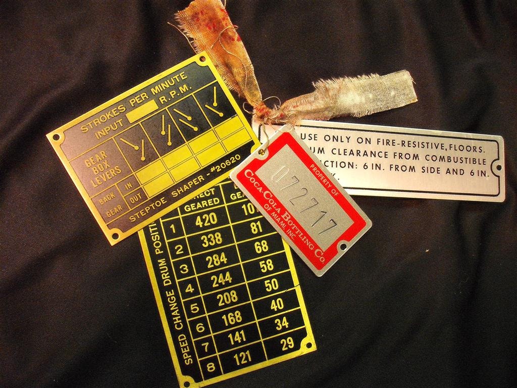 Vintage Metal and Brass Machine Assemblage Tags - Group Of 4