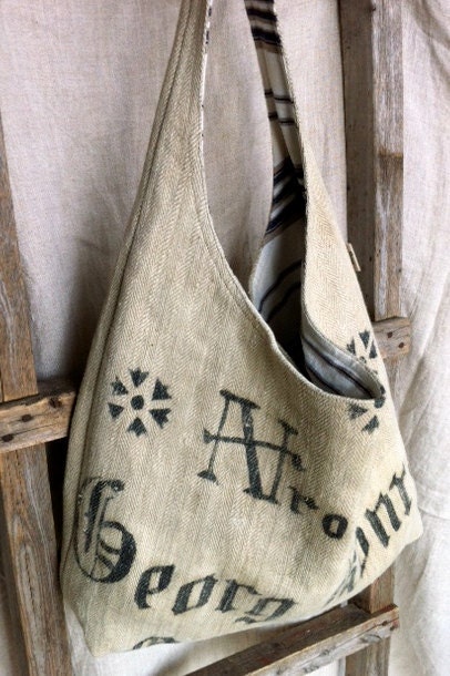 Nro 3 - reconstructed vintage / antique grain sack sling tote