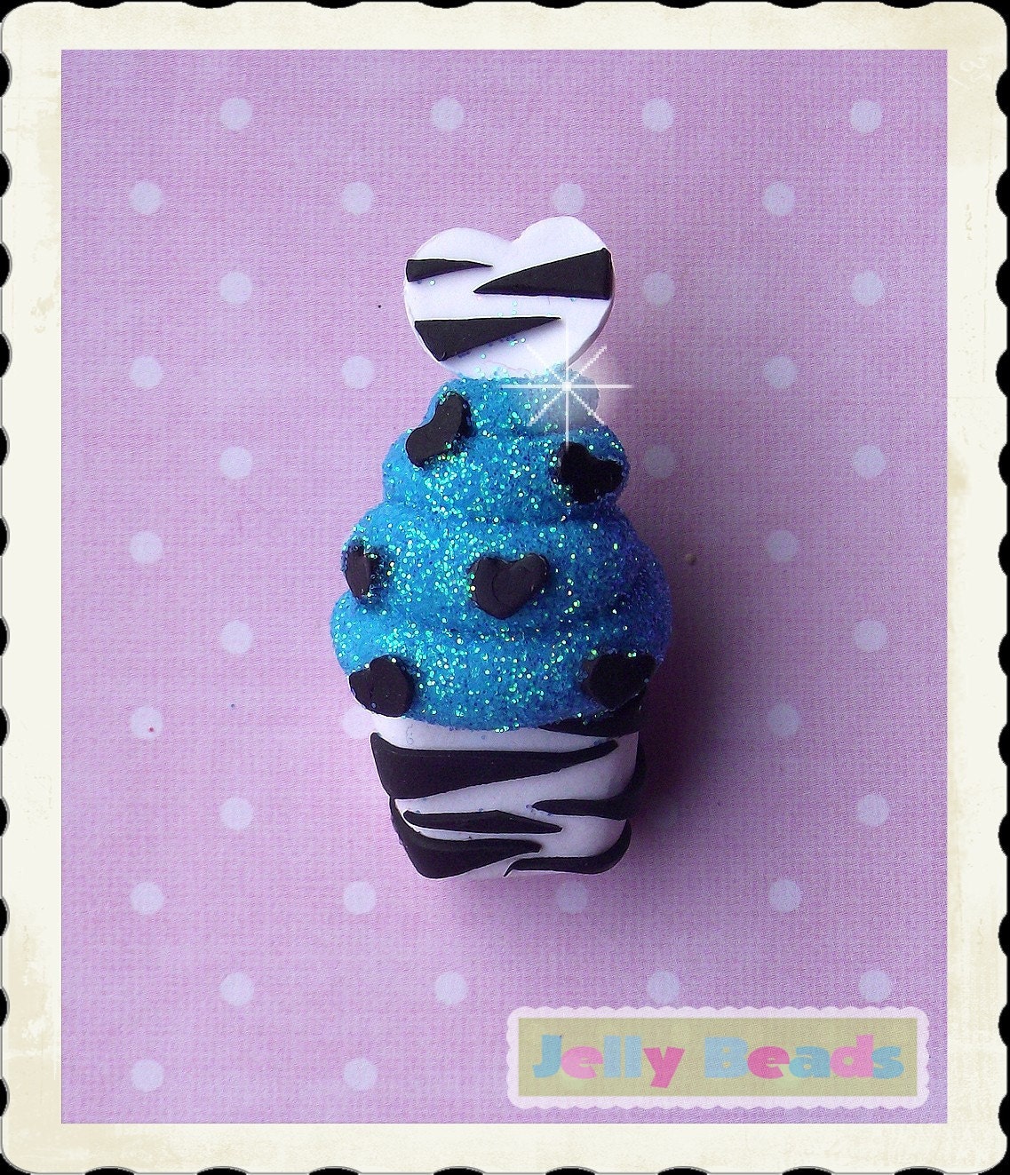 Zebra-Glam Aqua Cupcake bead/charm/bow center
