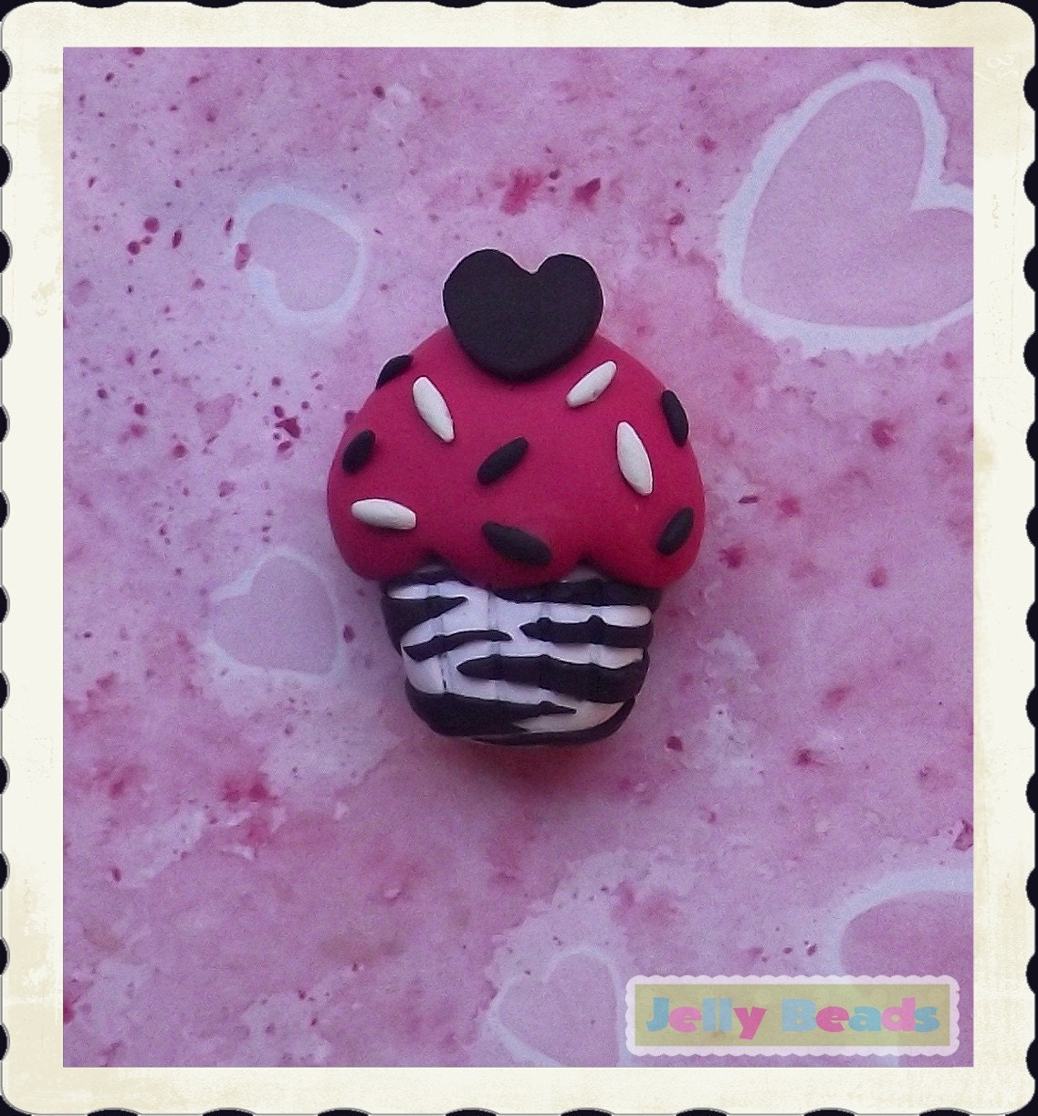 Hot Pink Zebra-Glam Cupcake bead/charm/bow center