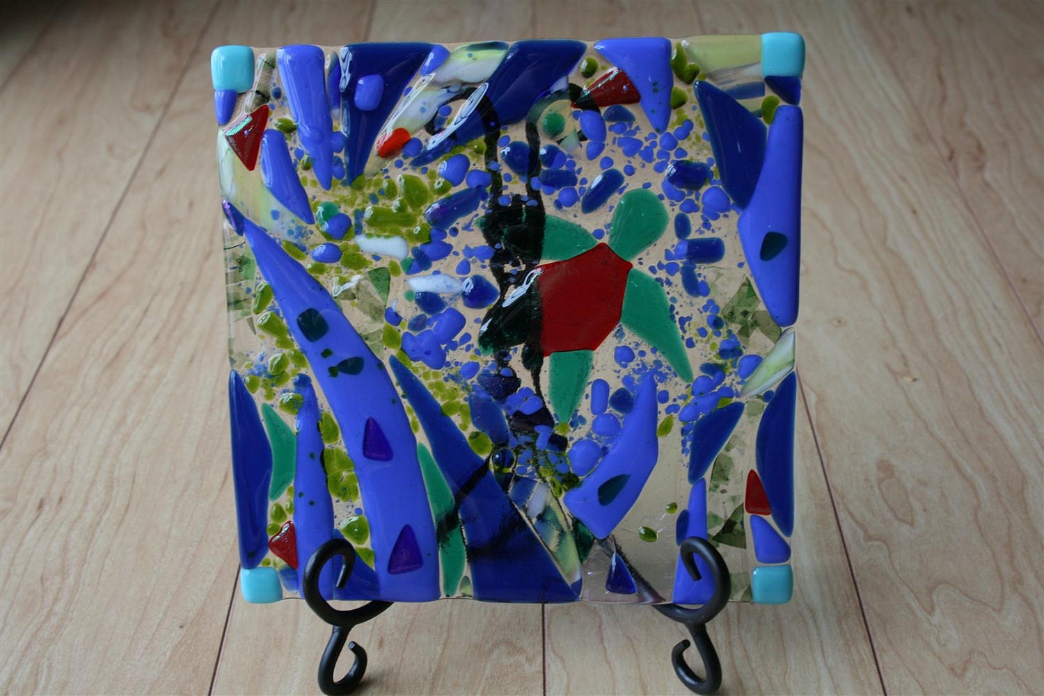 Sea Turtle Swimming Fused Glass Tile Mural
