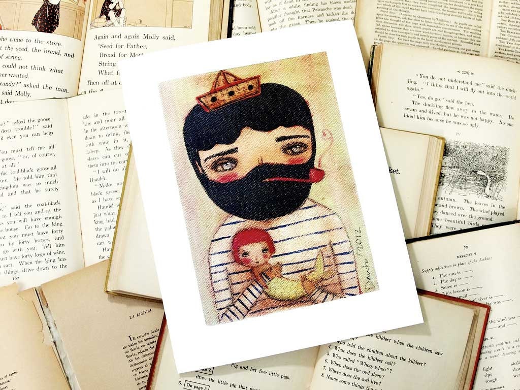 A great catch-- Giclee Print from Original Mixed Media Collage By Danita - (7x9 INCHES)