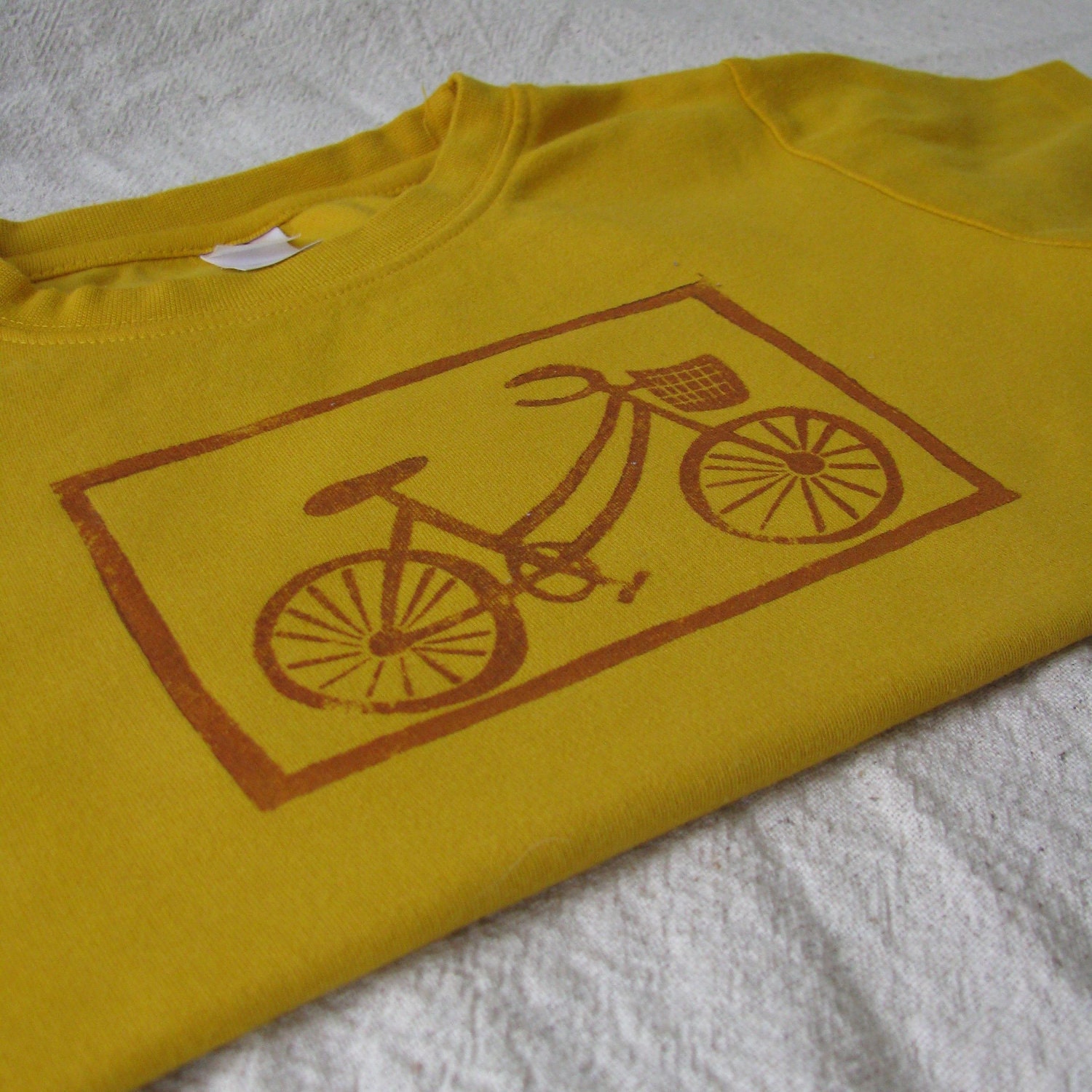 Linocut Bicycle Tshirt, Hand-Dyed, Hand-Printed, 6T Size