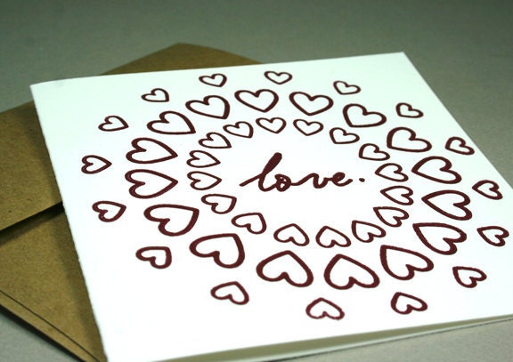 Letterpress Wedding, Love, or Thank you Card: Square printed in red or any color