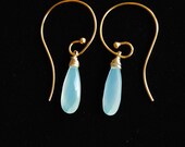 Aqua Chalcedony Wire Wrapped Earrings Pear Drops