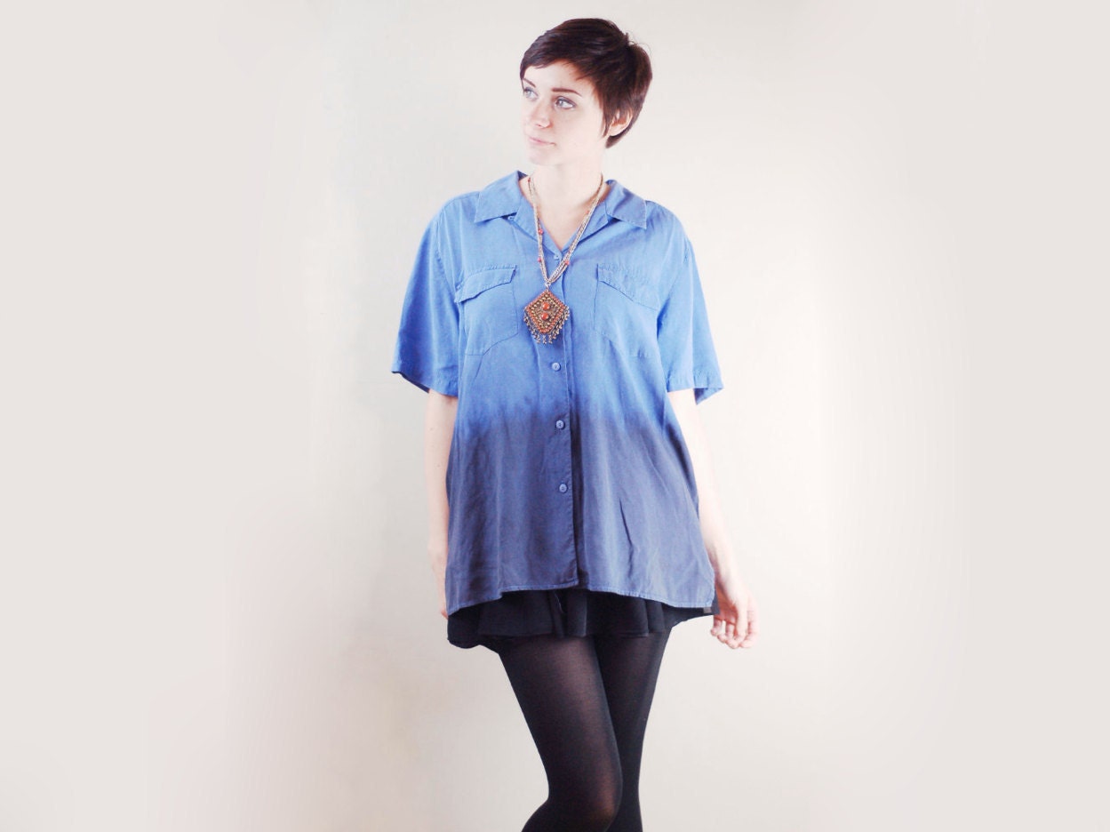 Blue Ombre Silk Blouse - L/XL