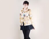 Tree Print Shirt / 1970s / Patterned Yellow Blouse - S