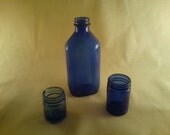 Cobalt blue vintage bottle collection-vintage instant collection of three antique bottles