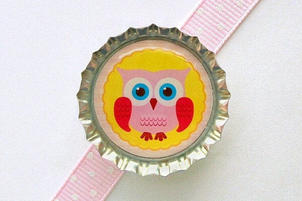 Sunny Yellow Owl Bottle Cap Magnet - fridge magnets, cute owl decoration, owl home decor, owl magnets, birthday, owl favors, owl party favor
