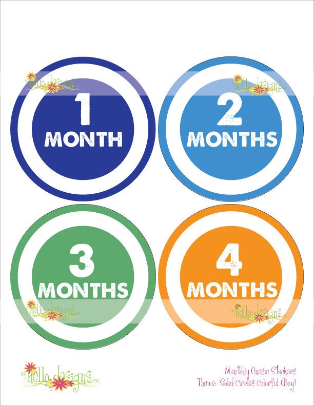 Monthly Onesie Sticker (Boy):  Solid Circles