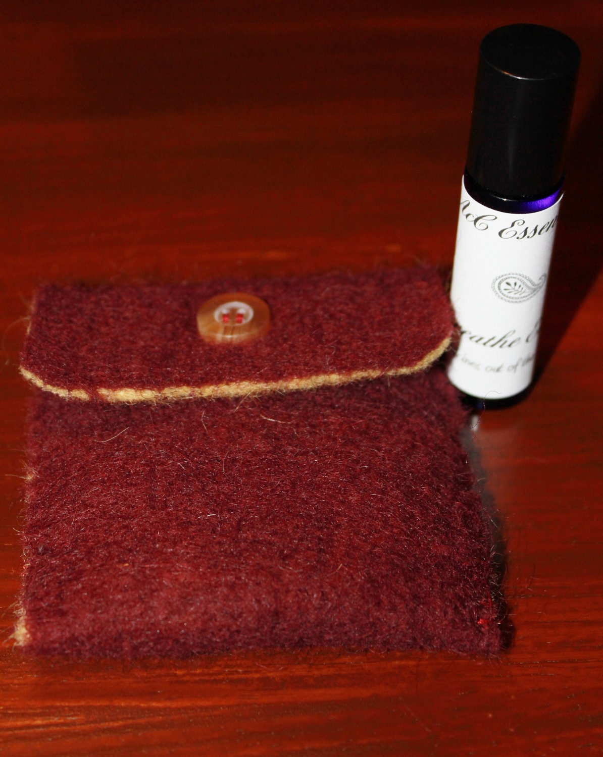 100% needled wool Wine and Yellow pouch