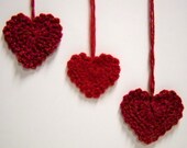 Crocheted Hearts in Burgundy