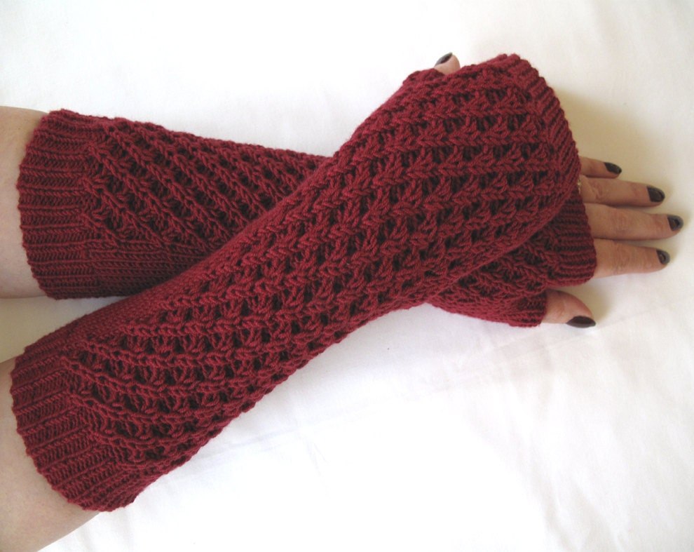 Merlot fingerless gloves / wrist warmers - 100 per cent merino wool- New Colour
