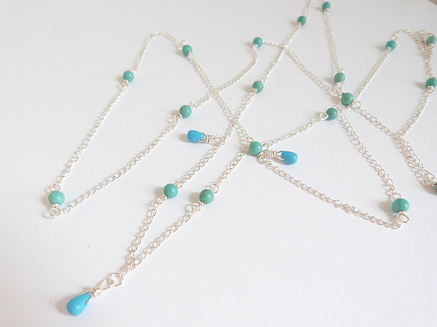 Long Layering Necklace in Turquoise 50" FREE SHIPPING