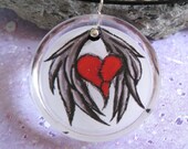 Goth Black Wings of Love Red Heart Tattoo sterling silver swarovski pendant necklace Hippie Chic Boutique