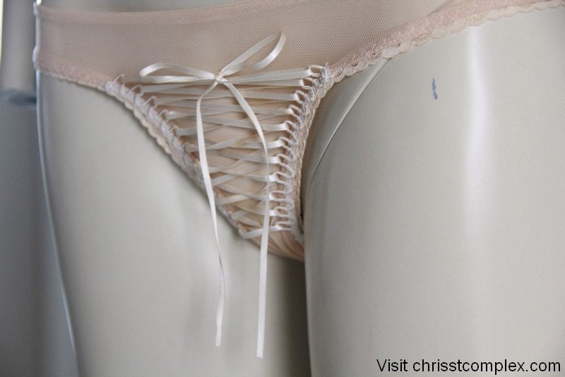 Valentines Lingerie Victorian Vintage Panties Knickers Sheer French Lace up Corset Ribbion - Chrisst - SPECIAL ONLINE PRICE
