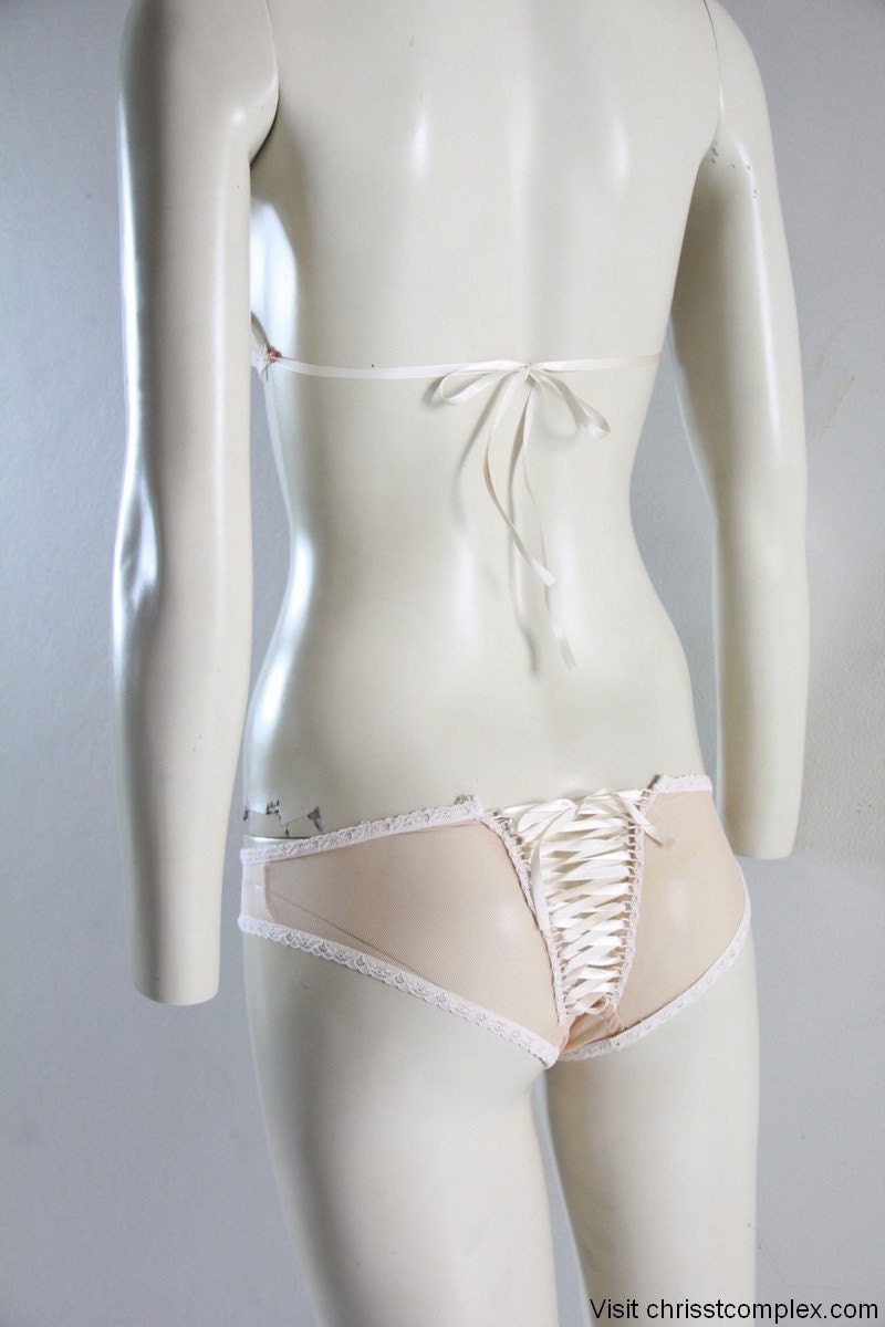 Valentines Lingerie Victorian Vintage Panties Knickers Sheer French Lace up Corset Ribbion - Chrisst - SPECIAL ONLINE PRICE