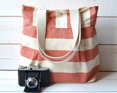 Diaper bag /  Messenger bag / Shoulder Bag / Laptop Bag / Travel Bag / Day bag STOCKHOLM Coral and Ecru Striped