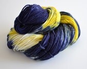 Worsted Merino Wool - Hand Dyed Superwash Falkland Merino - 246 yards Worsted Weight - Bearded Iris in Navy Blue, Golden Yellow and White