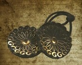 Ponytail Holder Hair Accessory - Vintage Glass Buttons, Black with Gold Highlights, Doublet