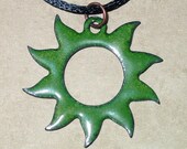 Sunshine Pendant/Charm (Green With Yellow Dusting, Hand-Fired, Enameled Copper)