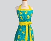 Retro Womens Bib Apron / Vivacious Colors of Teal and Citron Say Bold and Beautiful