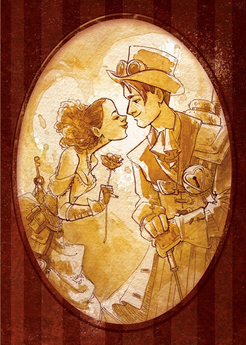 Steampunk Valentine's Day Card Sweethearts Robot Mechanic