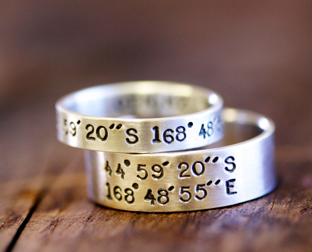 Wedding Ring Set Latitude and Longitude Rings