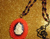 Red Crow - Tattoo Vintage Rhinestone Cameo Necklace  n123