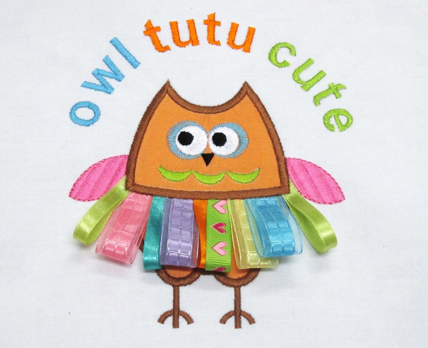 Funny Owl Tutu Cute Applique Embroidery Design BA006
