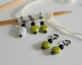 Stitch Markers - White Green Black - Handmade Knitting Notions