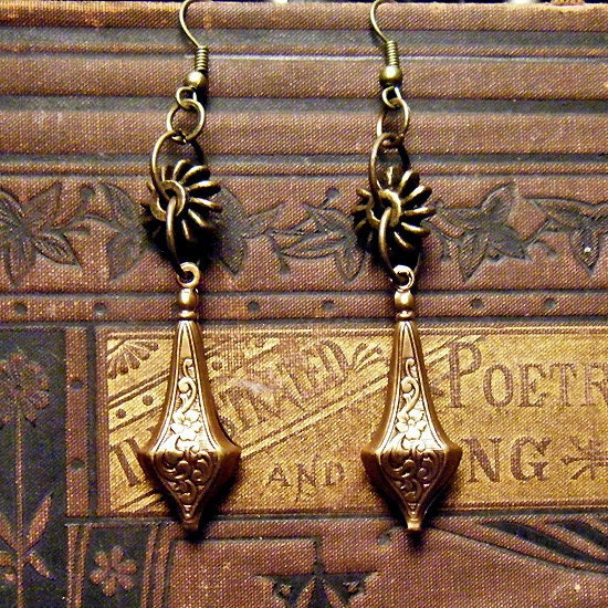 ALL GEARED UP - Steampunk, Victorian, Edwardian Brass Drop Novelty Gear Charm Earrings
