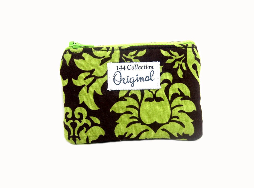 Coin Purse- Dandy Damask Cocoa and Green Change Purse