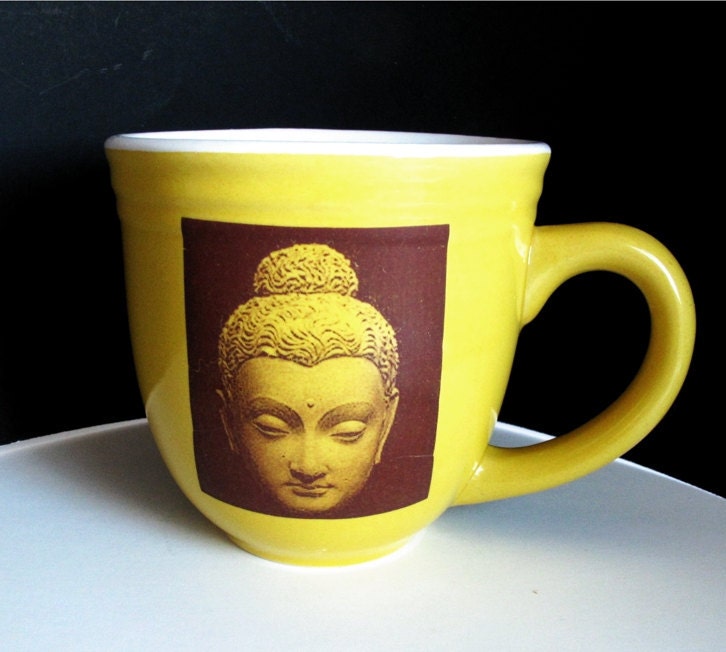 Ceramic Yellow Buddha Face Mug - 16 Oz.