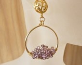 Hammered Gold Earrings Spinel Gemstones Shades of Purple