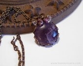 Handmade Amethyst & Antique Brass Necklace - Purple Semi Precious Gemstone Natural Stone Pendant - Oxidized Brass Filigree
