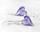 Purple Heart Earrings Swarovski Crystal Pendant Necklace In Sterling Silver,Valentine's Day, Free Gift Wrap