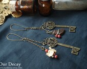 Skeleton Key Earrings - bone jewelry, with key charm vertebra