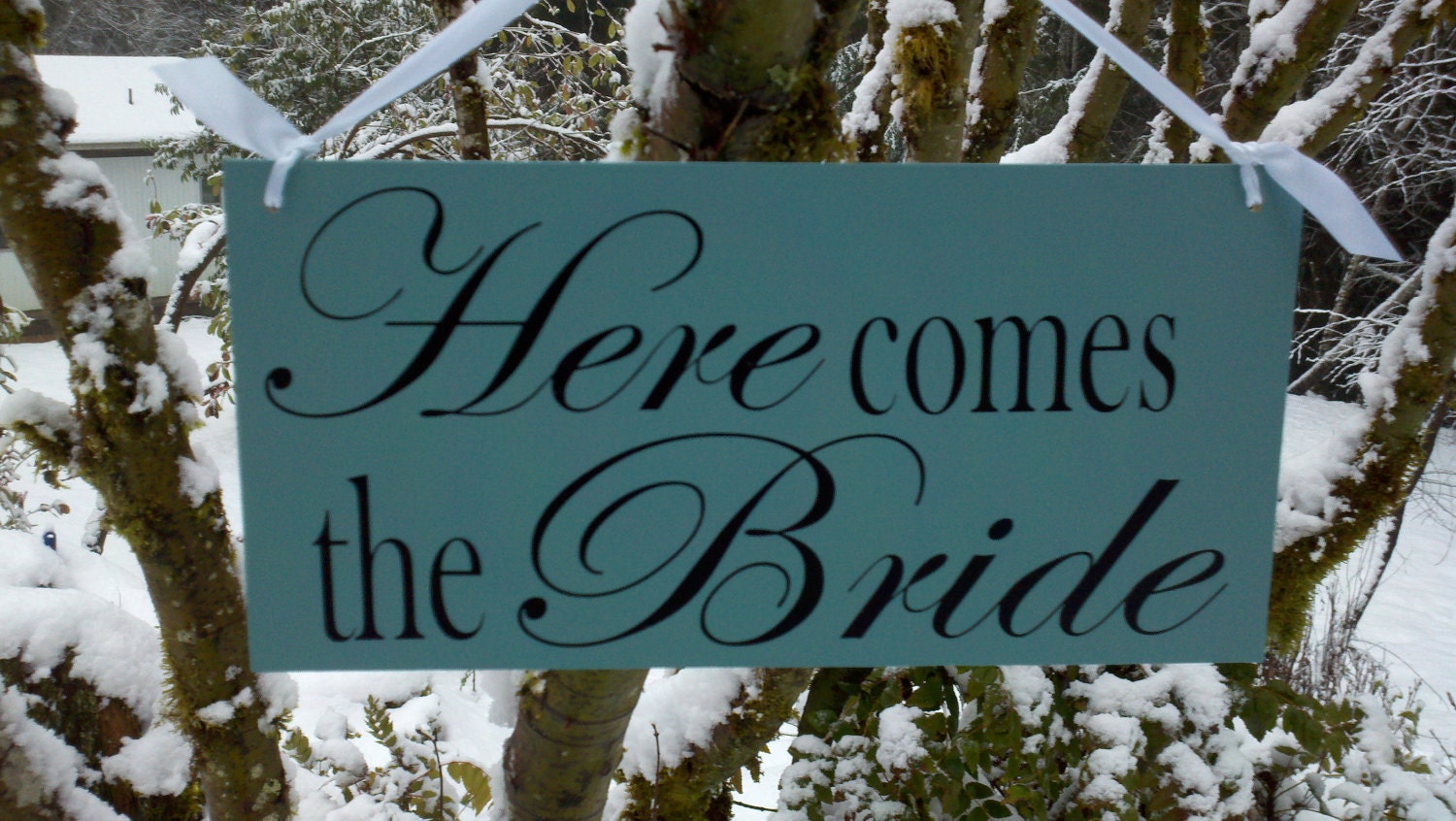 Wedding Photo Prop Here Comes The Bride/Happily Ever After AQUA  Double Sided Wooden Board Great for Weddings