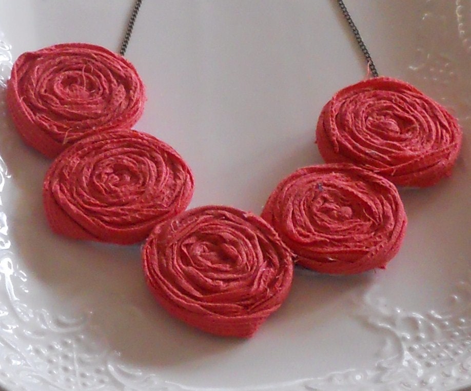Coral Rosette Bib Necklace