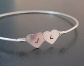 Personalized Custom Initial Heart Bangle Bracelet - Sterling Silver