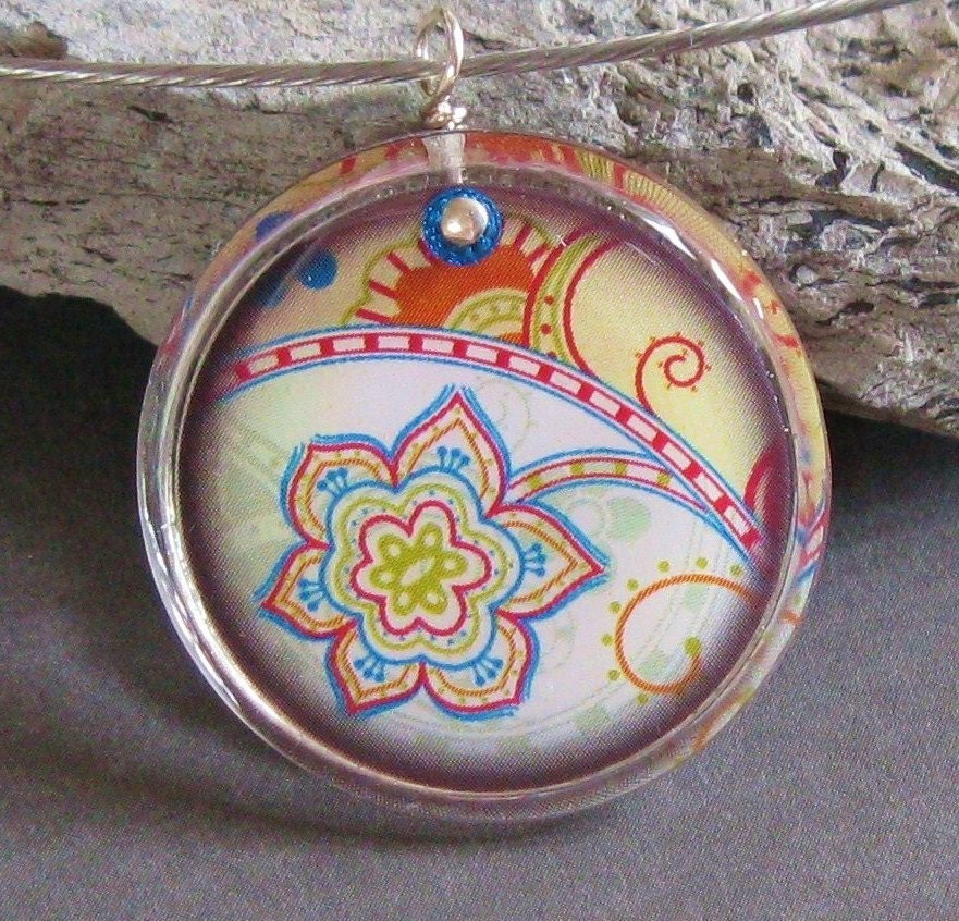 Floral Paisley sterling silver swarovski pendant necklace Hippie Chic Boutique