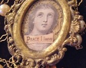 Religious necklace glass covered pendant Italy vintage antique Victorian chain vintage assemblage