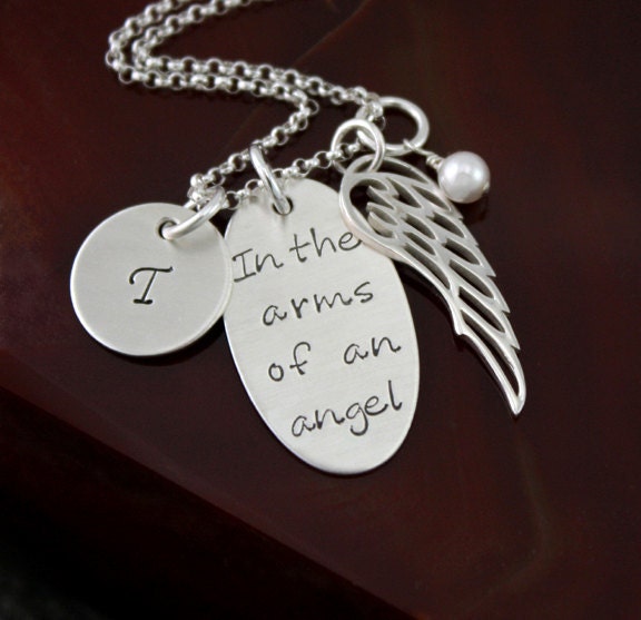 In The Arms Of An Angel  - Sterling Silver Hand Stamped Remembrance / Loss Necklace