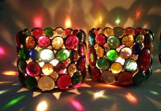 Stained Glass Votive Candle Holders Colorful  Light Show - Home decor
