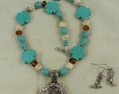 Western Rodeo Cross Turquoise Boot Pendant  Handmade Necklace