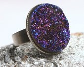 Pegasus ... Metallic Violet Blue Titanium Drusy Quartz on Antiqued Silver ... Adjustable Druzy Ring