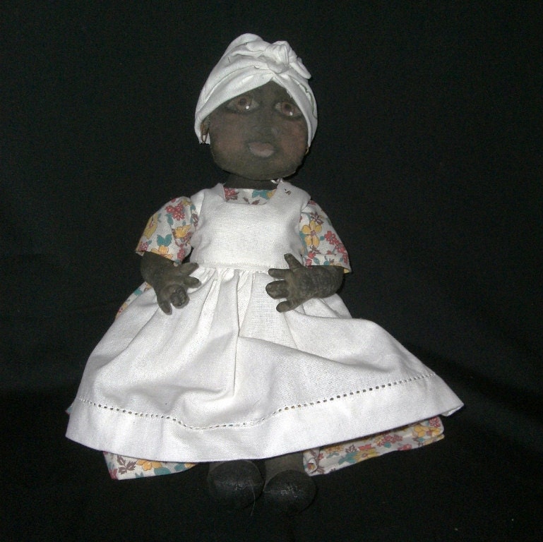 Handmade Painted Fabric Black Folk Art Mammie Doll